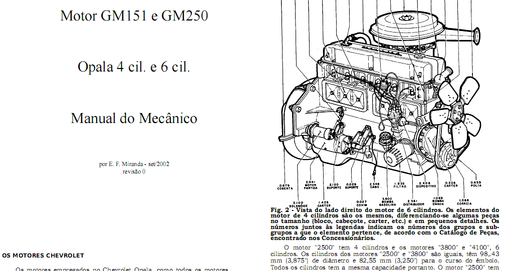 Manual t cnico motor gm151 e gm250 opala 4 cil e 6 cil 