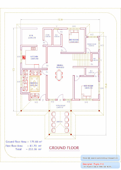Kerala Home plan and elevation - 2726 Sq ft - Ground Floor