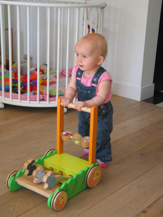 Roos in actie met loopwagen