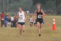 #139 David Kilgore and #186 Patrick Swain leading the 1A boys' state title race early in the fourth kilometer.