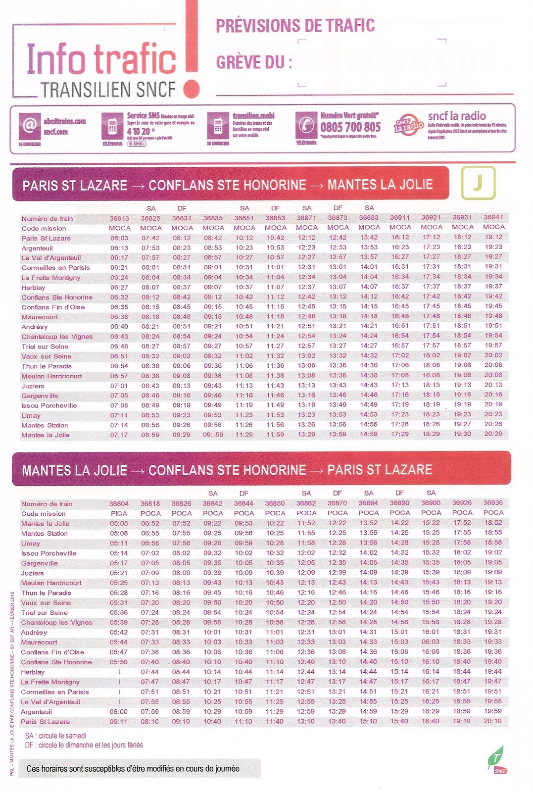Horaire Train Paris Saint Lazare Mantes La Jolie USAGERSGARES: Service minimum du samedi 16 et dimanche 17 octobre - trains  prévus