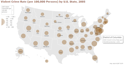2005 Violent Crime Rate Map of the United States - Data Source: FBI