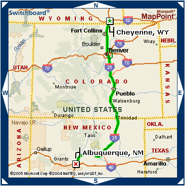 Route from Cheyenne, WY to Albuquerque, NM