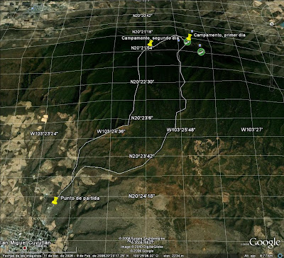 Ruta aproximada San Miguel Cuyutlán - Cerro Viejo. Enero 2010