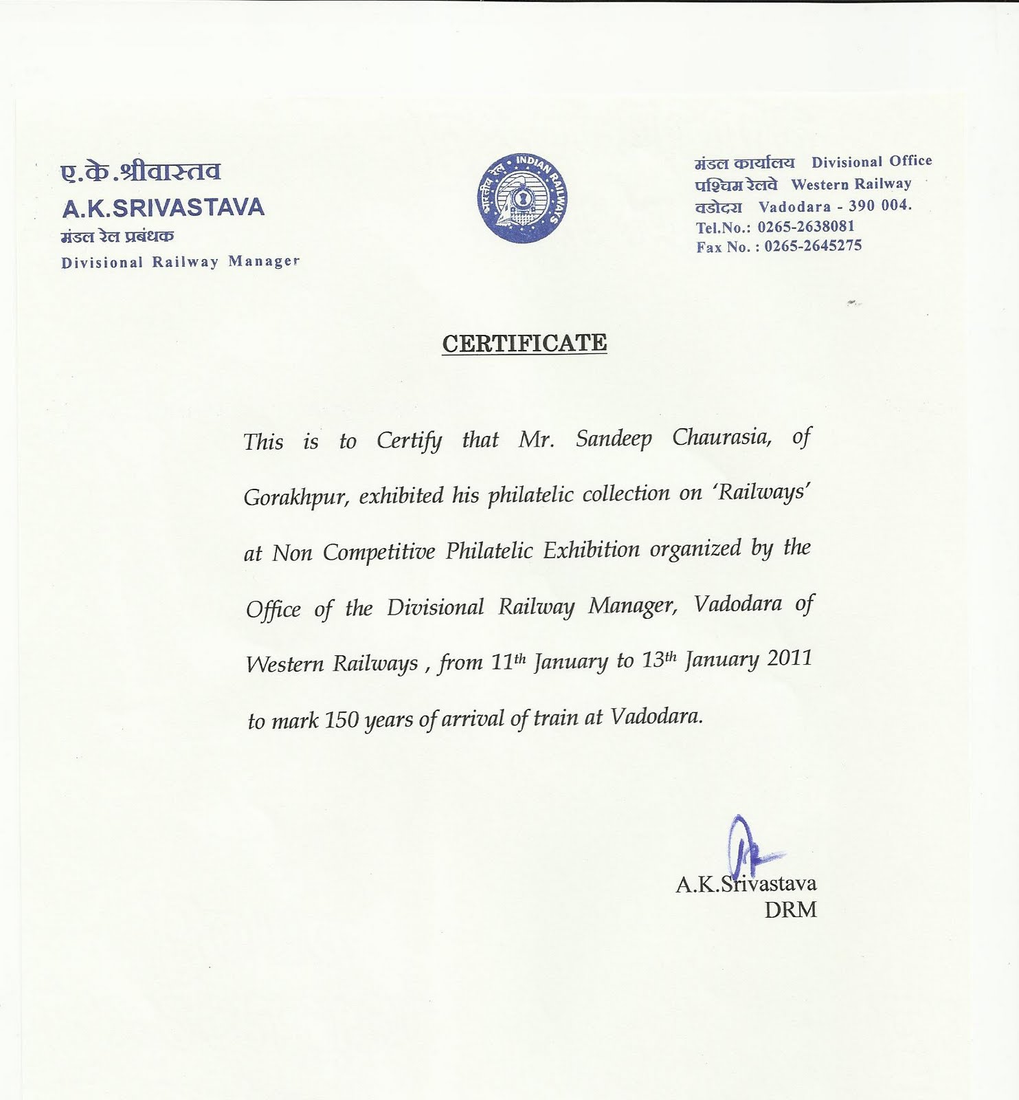 Railphilatelist: Certificate