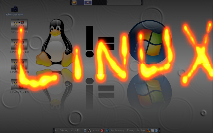 Linux Snapshot with Fire on Screen and Rain Drops in Background