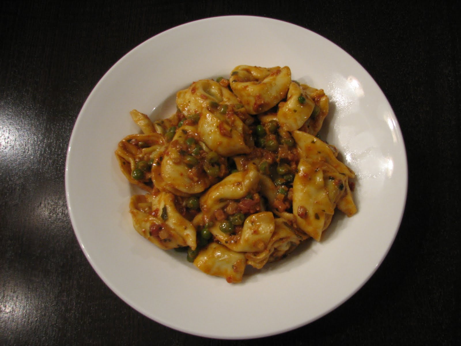 DJW's Food, Wine & Fun Tortellini with Peas, Pancetta and Tomato Cream Sauce