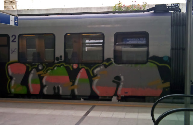 graffiti on train in Athens