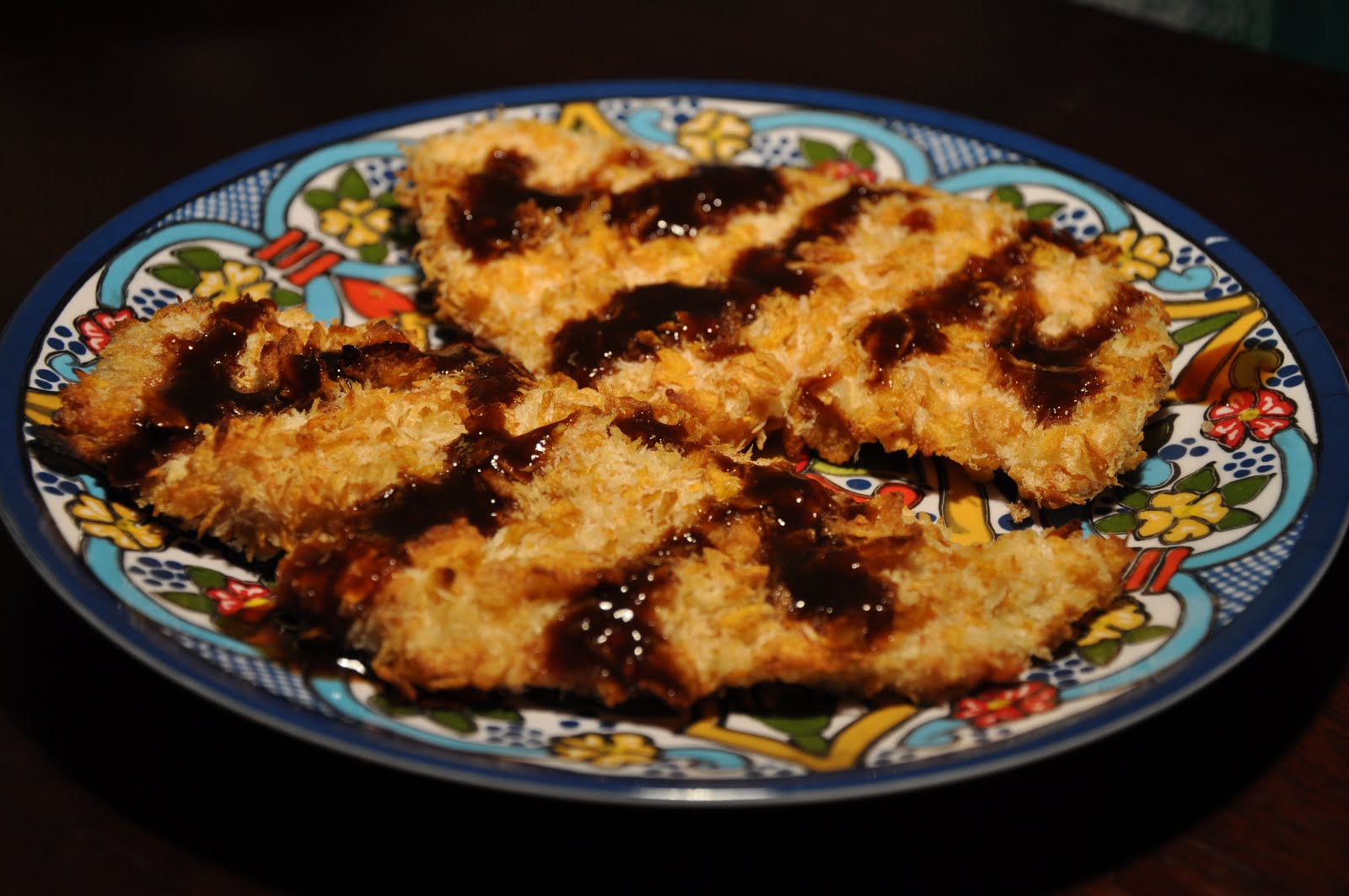 Slice of Rice Cornflake Chicken Katsu with Tonkatsu Dipping Sauce