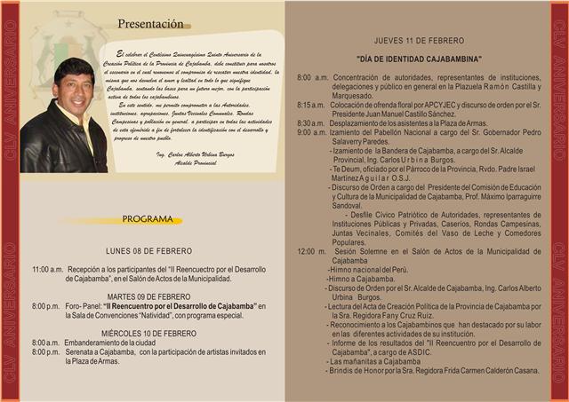 Programa del Aniversario de Creación Política de la Provincia de Cajabamba