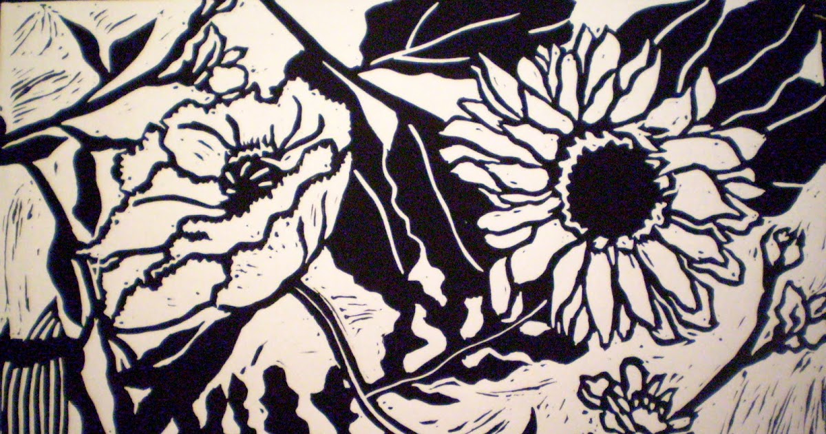 Kathleen Fiske Art Poppy And Sunflower Linoleum Prints
