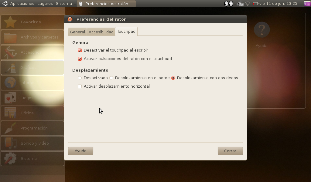 Synclient. Configurar scroll con dos dedos.