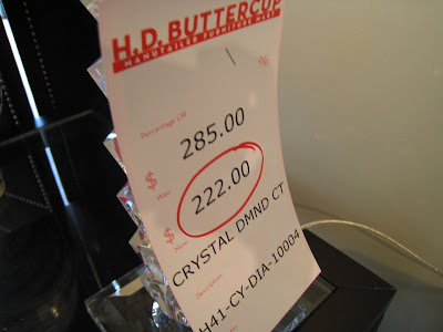 Price tag on a crystal diamond cut table lamp at Michael Weiss at HD Buttercup