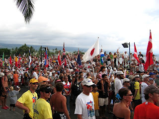 Ironman visitors waiting at Kona Pier for start