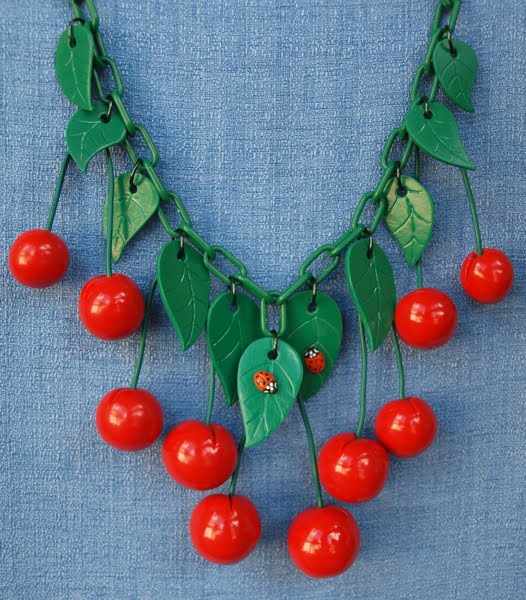 Melody O'Beau Designs Faux Bakelite Cherries Jubilee Necklace 1