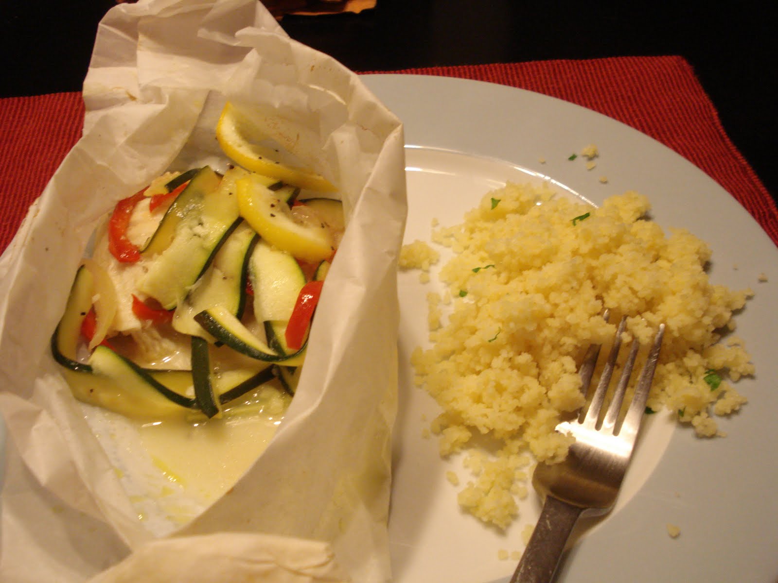 What we did last night.... Tilapia "en papillote" with couscous and