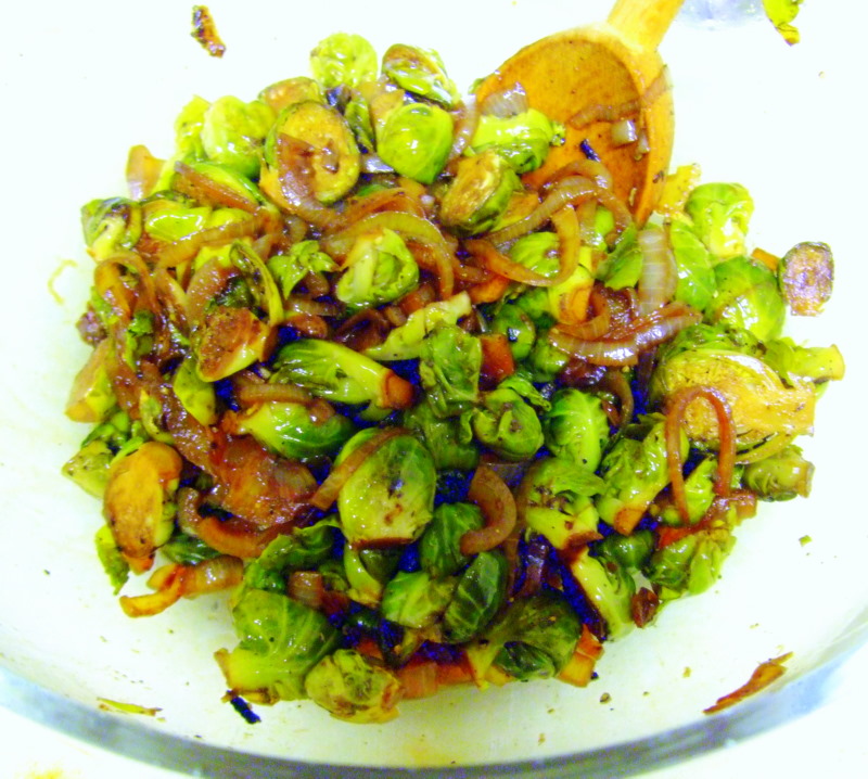 Low Carbon Diet Sauteed Brussels Sprouts with Caramelized Onions
