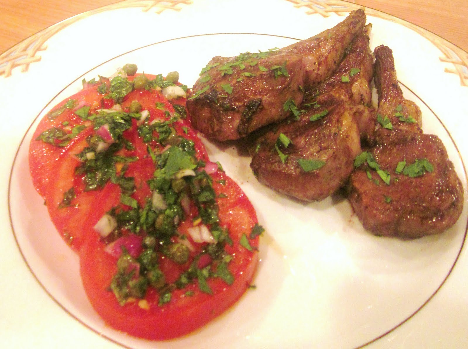 The Glamorous Gourmet "I Love Lamb!" Spicy Grilled Lamb Chops and Marinated Tomatoes!