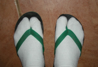 socks and flip-flops
