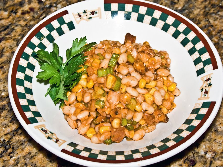 'Round the Chuckbox Barbecue bacon and bean salad