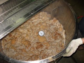 Soaking 60 loaves of Rye bread for a batch of Kvass at East End Brewing.