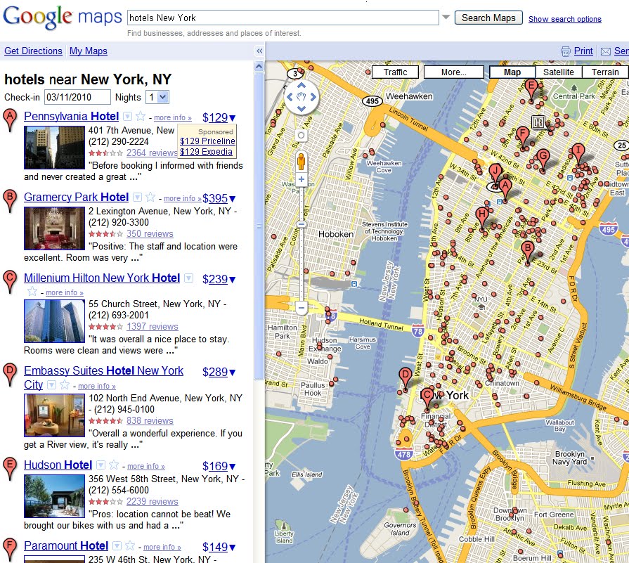 experiment to show hotel prices on google maps