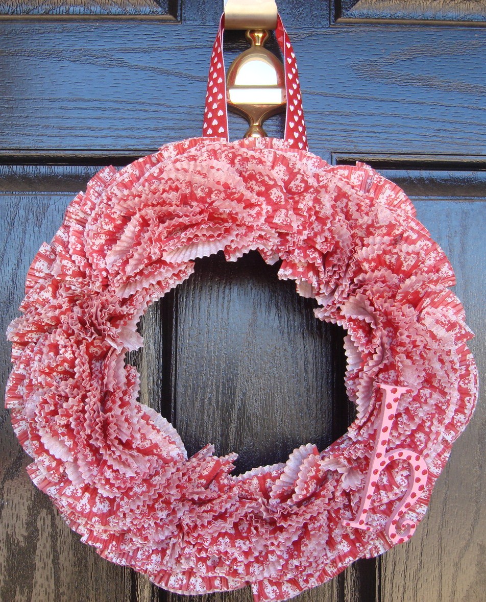 Kimberly R. Hill Valentine Cupcake wrapper wreath