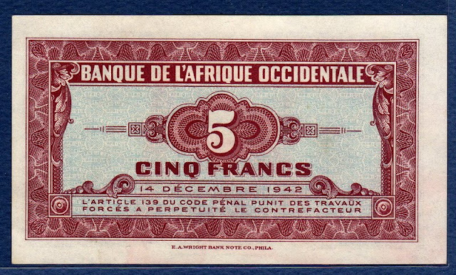 5 Five Francs French West Africa banknote 1942