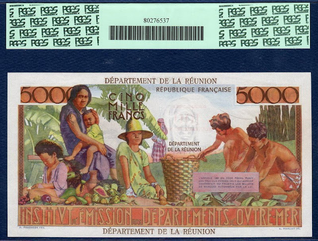 Reunion 100 Nouveaux Francs on 5000 Francs note image 100 Nouveaux Francs on 5000 Francs Reunion 1971