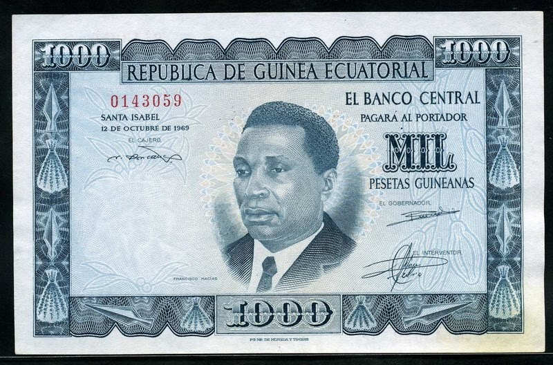 Equatorial Guinea banknotes 1000 Pesetas Guineanas banknote of 1969