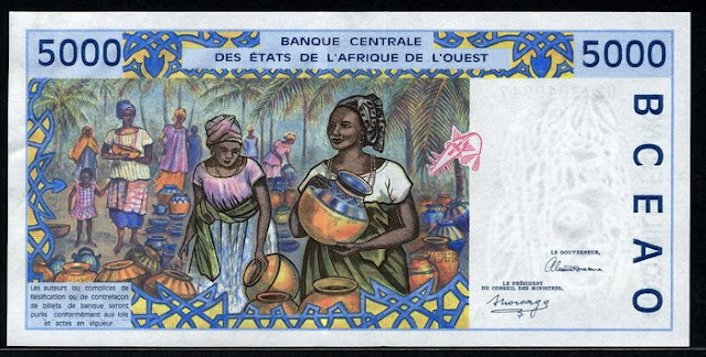 West African paper money 5000 Francs CFA franc