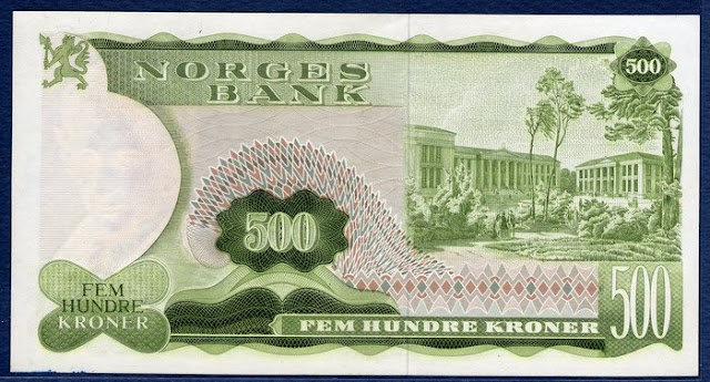 Norway currency 500 Norwegian krone banknote University of Oslo