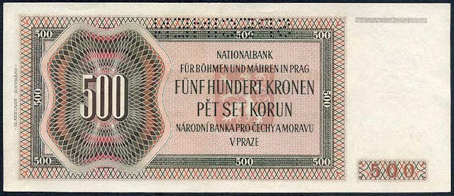 Paper Money Protectorate of Bohemia and Moravia 500 Korun banknote