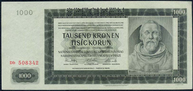 Bohemia and Moravia paper money 1000 Korun banknote Europa Banknotes Collection
