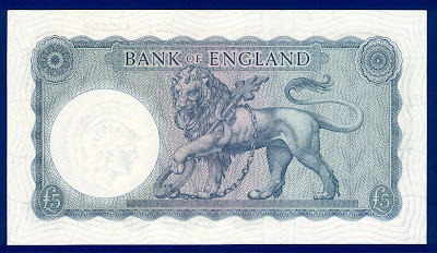 British 5 Pounds currency Paper Money British Lion