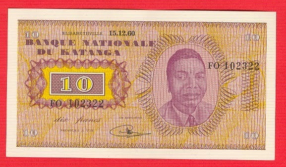 Katanga banknotes 10 Francs note of 1960 Moïse Kapenda Tshombe|World