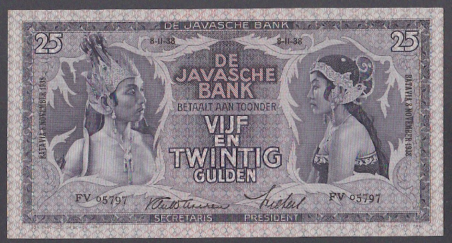 Netherlands Indies banknotes 25 Gulden note 1938 Javanese Dancers