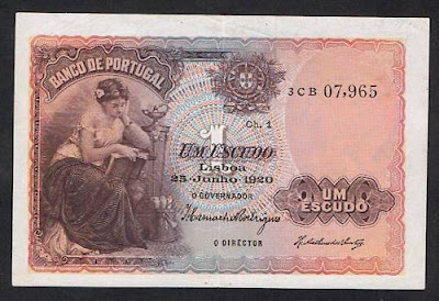 Portugal banknotes Portuguese escudo banknote Banco de Portugal Um Escudos