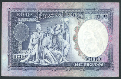 Portuguese paper money currency 1000 Escudos note bill