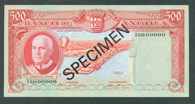 Portuguese Angola paper money banknotes 500 Escudos banknote