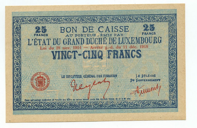 Luxembourg banknotes 25 francs bon de caisse Francs Mark Franken paper money