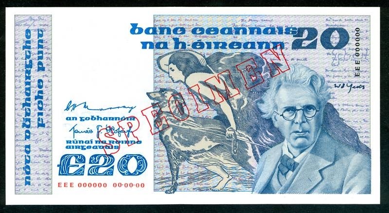 Ireland Money 20 Irish Pounds Banknote 1980 William Butler Yeats World 