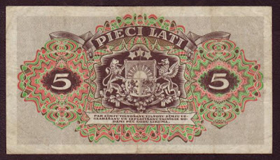 5 Lati Lats Latvian paper money