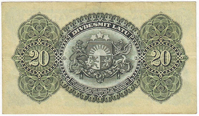 Latvijas Banka 20 Latu Lati banknote