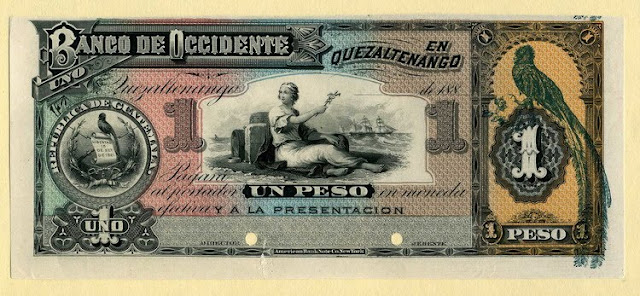 Guatemala Banco de Occidente 1 Peso banknote world paper money