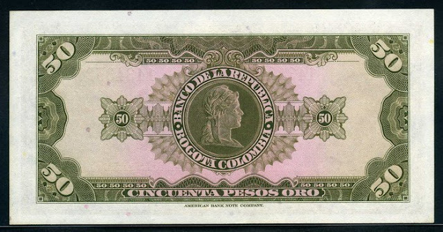 Colombia 50 Pesos Oro banknote Notafilia Numismática collecting paper money Papiergeld billete