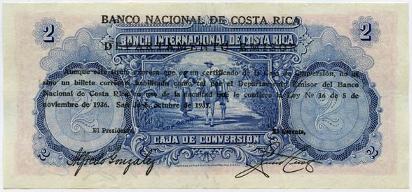 COSTA RICA 2 COLONES banknote