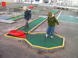 playing crazy golf out of season, using your feet