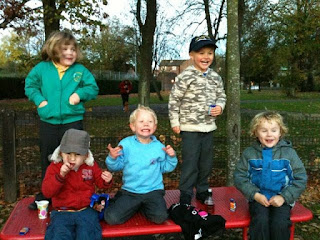 the gang of five. park bench
