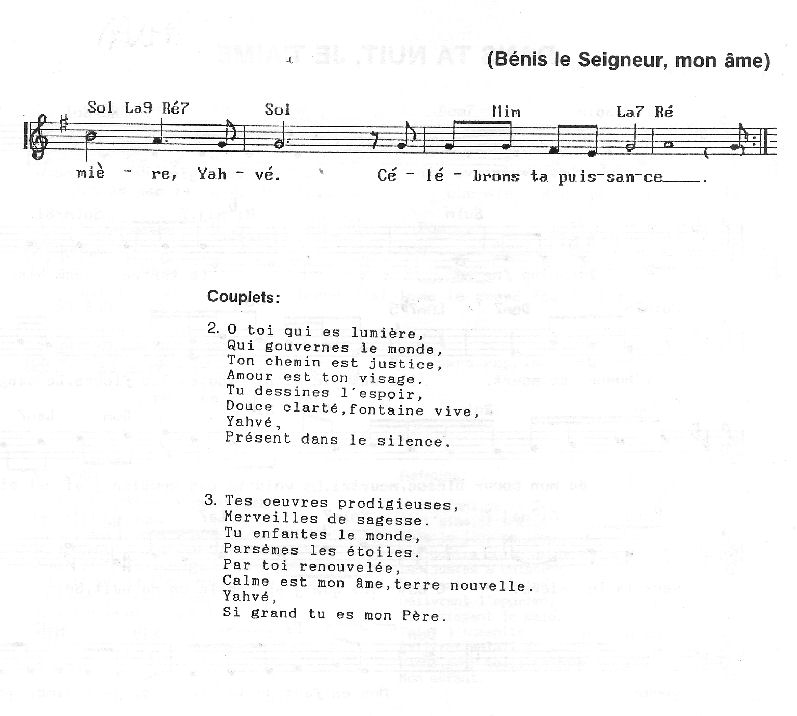 Chants religieux Bénis le Seigneur, mon âme Chants religieux Bénis le Seigneur, mon âme